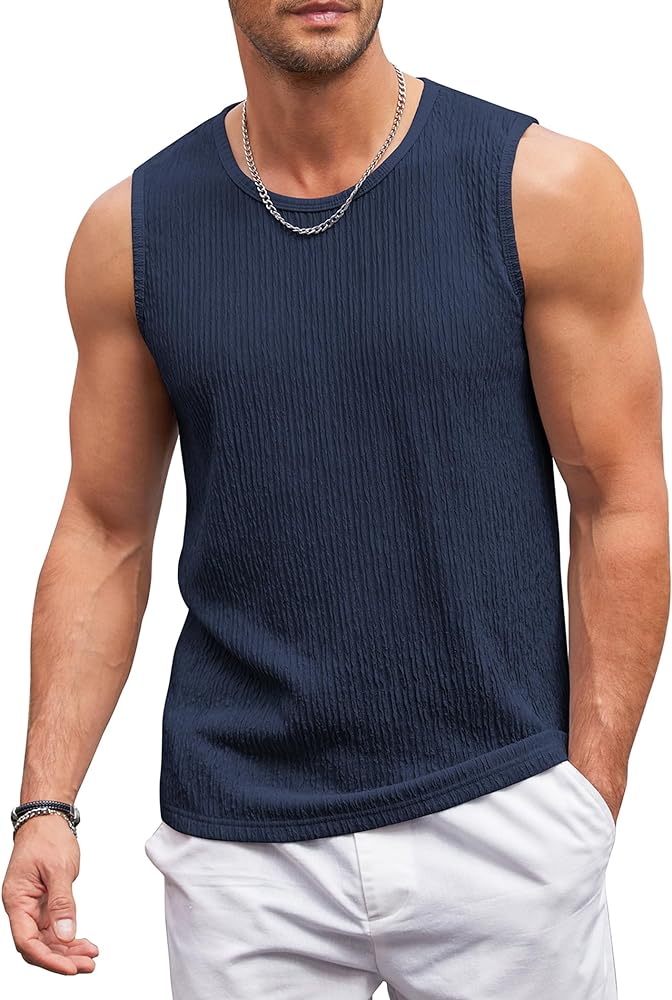 COOFANDY Men's Casual Tank Tops 2 Pack Knit Sleeveless Lightweight Tee Muscle Basic T Shirts