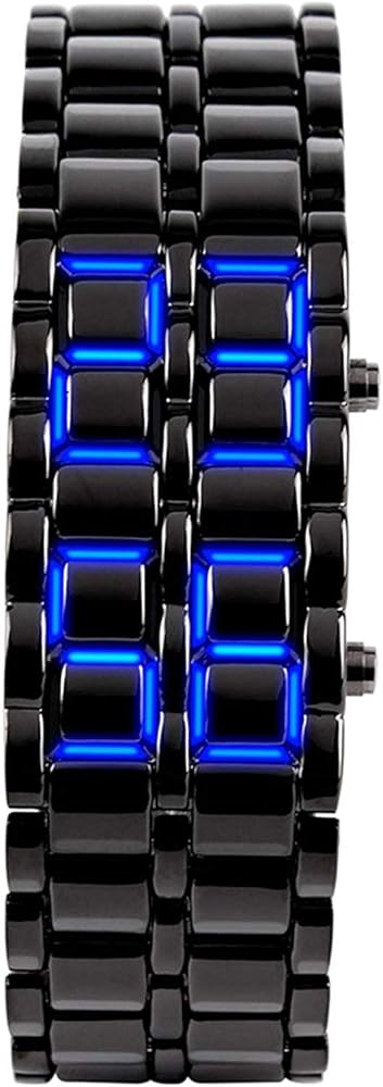 Gosasa Men's Lava Style Stainless Steel Watch Red Blue LED Digital Watch Black Bracelet Watch