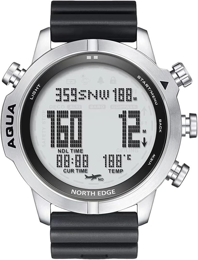 NORTH EDGE Digital Dive Watch - Dive Computer Watches for Men, Scuba Diving Watches - Men's Wrist Watches with Compass, Altimeter, Barometer, Pedometer (Model: Aqua)