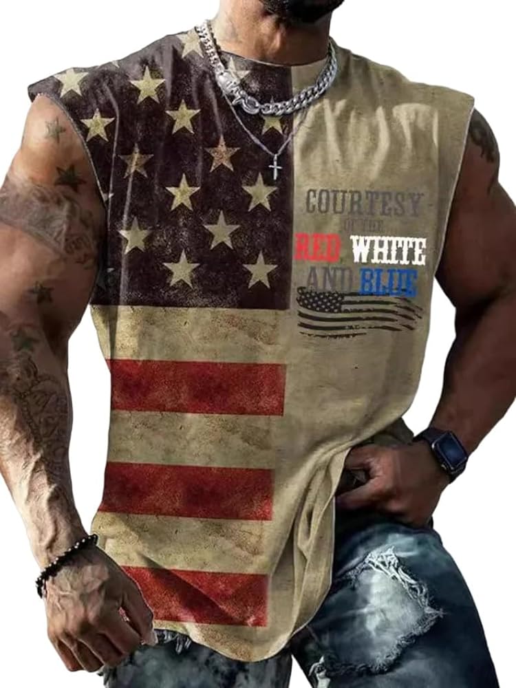 Men's Courtesy of The Red White and Blue Tank Tops Sleeveless 4th July Independence Day T-Shirt