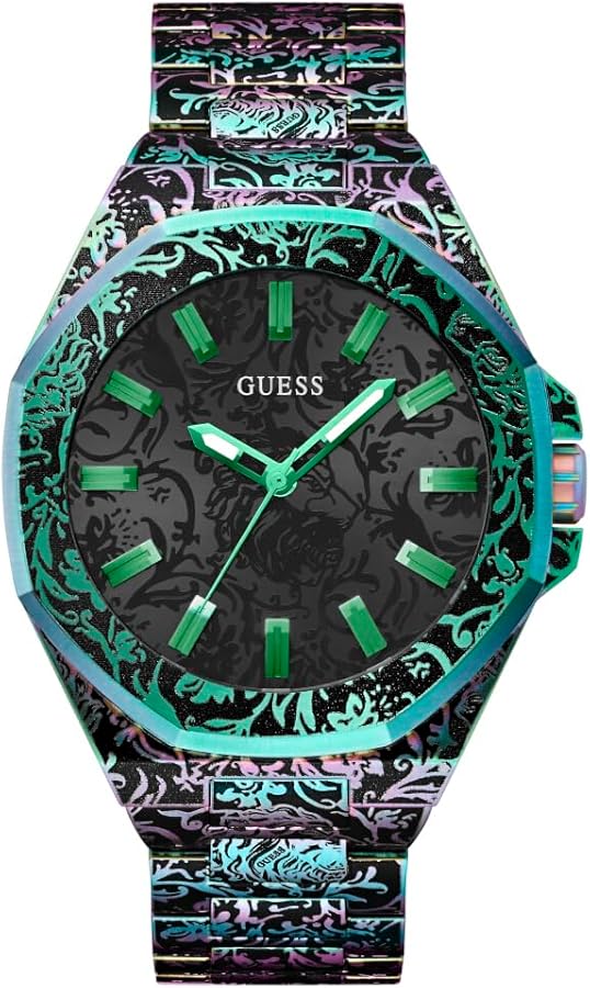 GUESS Men's 46mm Watch - Iridescent Bracelet Black Dial Iridescent Case