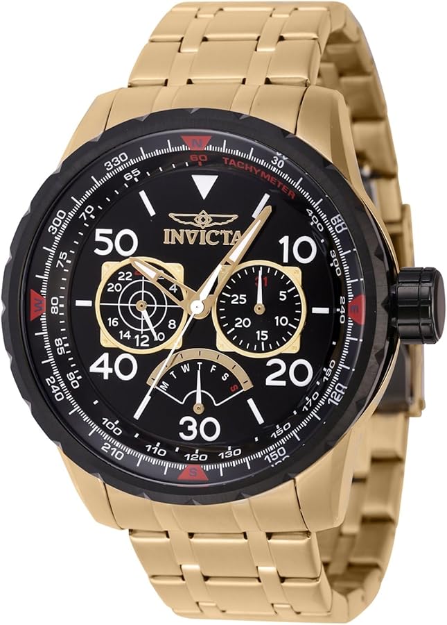 Invicta Men's Aviator 48mm Stainless Steel Quartz Watch, Gold (Model: 46985)