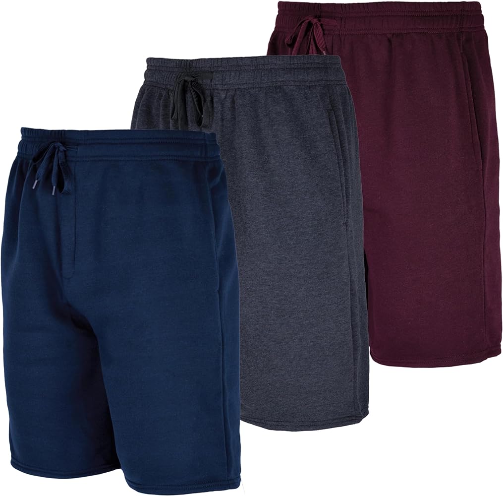 Real Essentials 3 Pack: Men's 9" Fleece Casual Lounge Athletic Shorts-Regular & Big-Tall Sizes