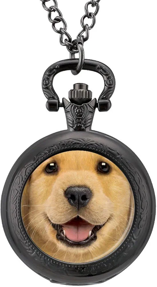 Golden Retriever Dog Face Custom Pocket Watch Vintage Quartz Watches with Chain Birthday Gift for Women Men