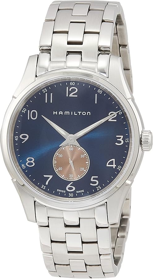 Hamilton Watch Jazzmaster Thinline Small Second Swiss Quartz Watch 40mm Case, Blue Dial, Silver Stainless Steel Bracelet (Model: H38411140)