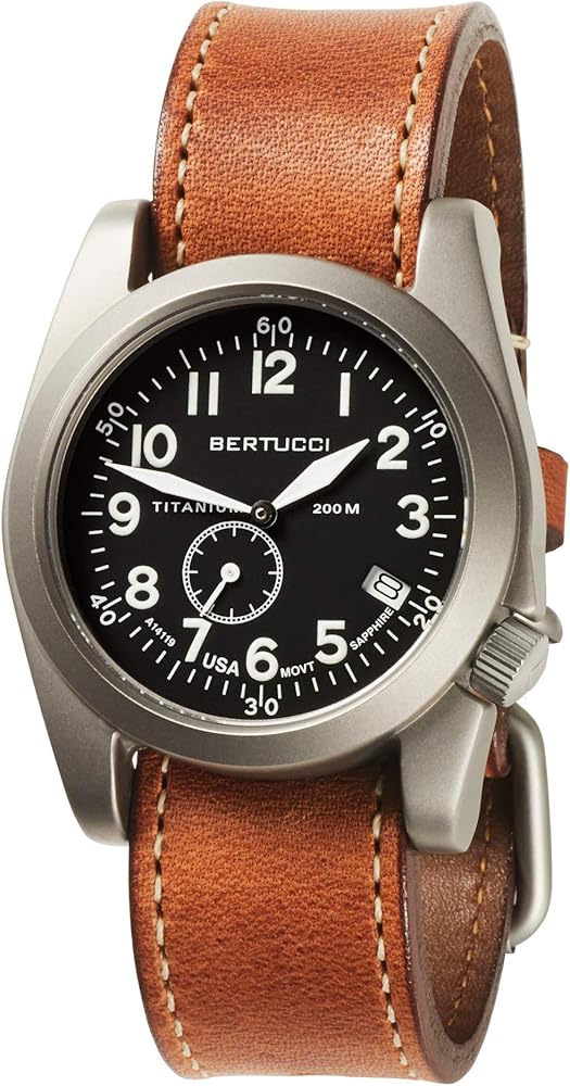 BERTUCCI A-11T Americana 13335 Mens Tan Horween Leather Band Black Quartz with Dial Watch