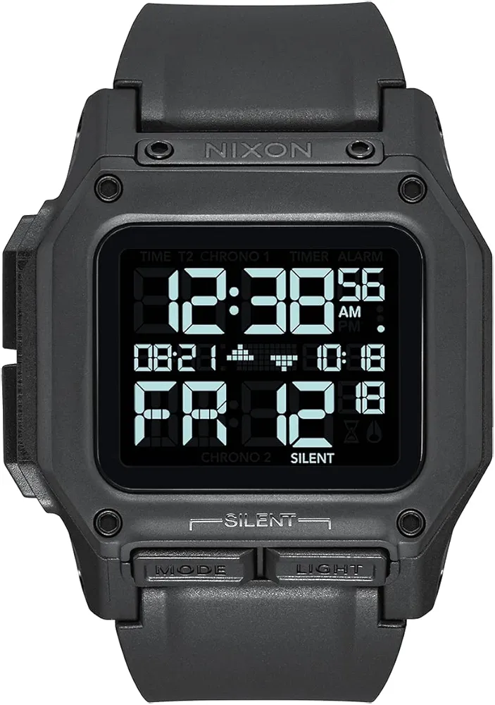 NIXON Regulus A1180 - All Black - 100m Water Resistant Men's Digital Sport Watch (46mm Watch Face, 29mm-24mm Pu/Rubber/Silicone Band)