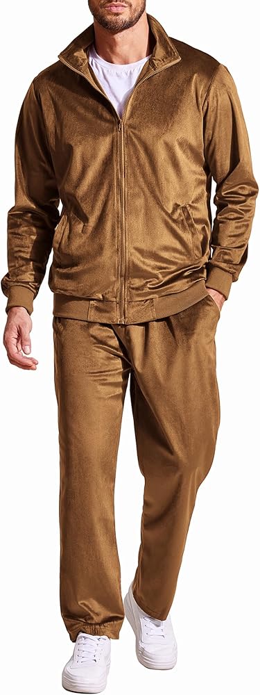 COOFANDY Mens 2 Piece Velour Tracksuit Full Zip Jackets Pants Velvet Jogging Suits Sweatsuit Set