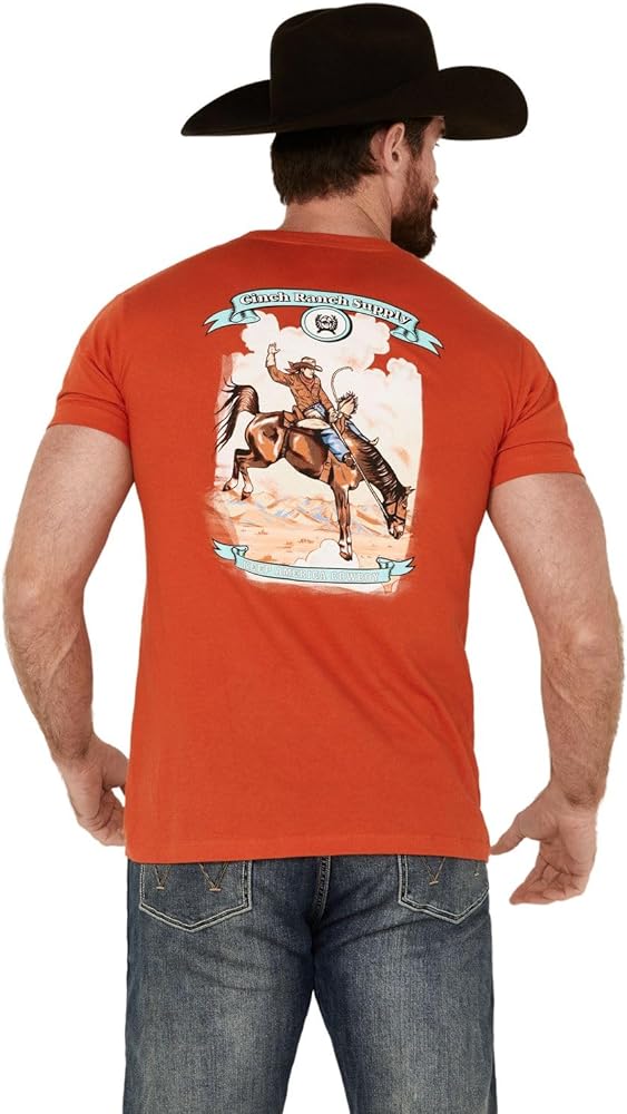 Cinch Men's Keep American Cowboy Short Sleeve Graphic T-Shirt Dark Orange Large US