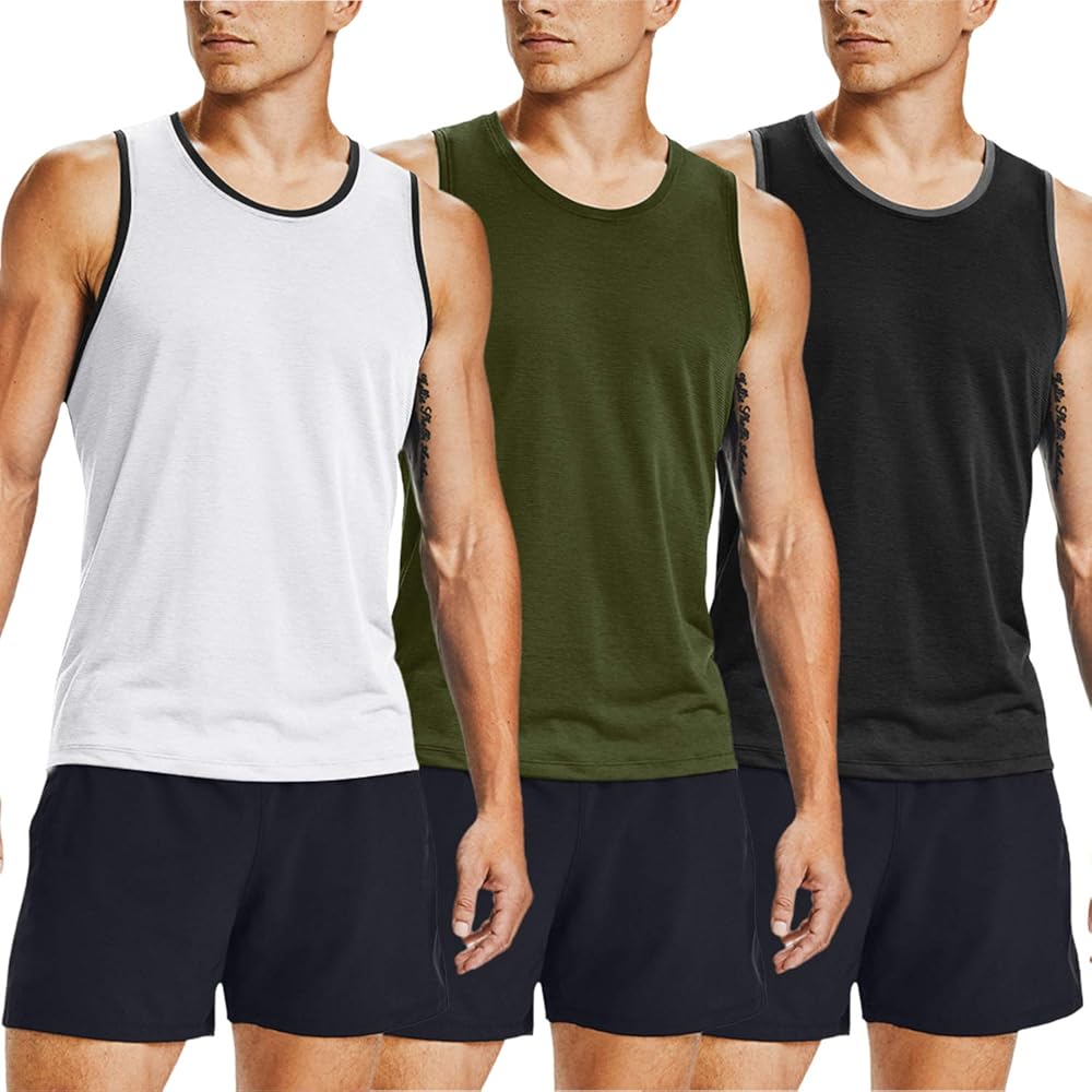 COOFANDY Men's Athletic Running Tank Tops 3 Pack Sleeveless Workout Gym Shirts Muscle Tee Casual Beach T Shirt