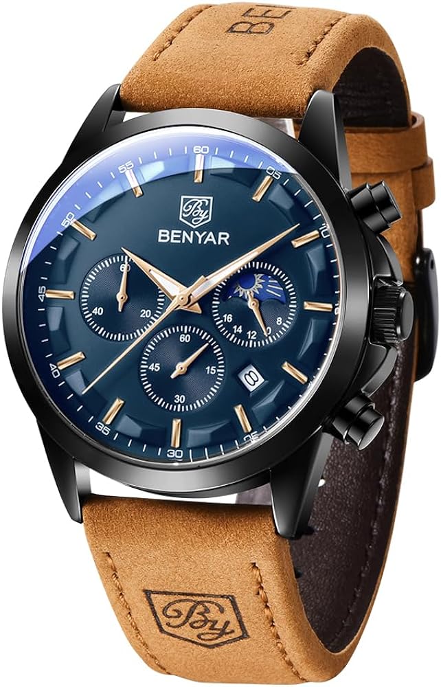 BY BENYAR Watches for Men Analog Watch Mens Watches Waterproof Watch Silver Watch Quartz Chronograph Date Men's Wrist Watches Stainless Steel Casual Luxury Gifts for Men Unique Mens Dress Watch