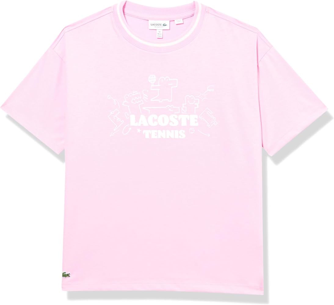 Lacoste Short Sleeve Crew Neck Oversized All Over Print Tennis Playing Croc W/Large Writing Tee Shirt