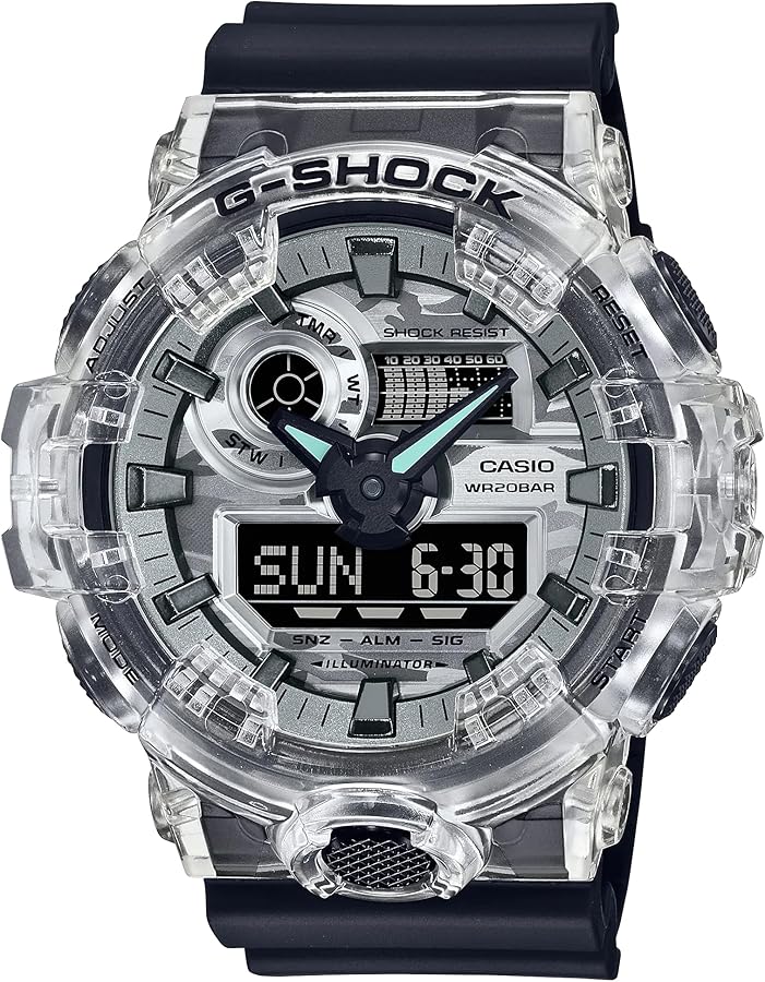 Casio Men's Watch G-shock Digital Analog Camouflage Resin Band, White/Black, strap