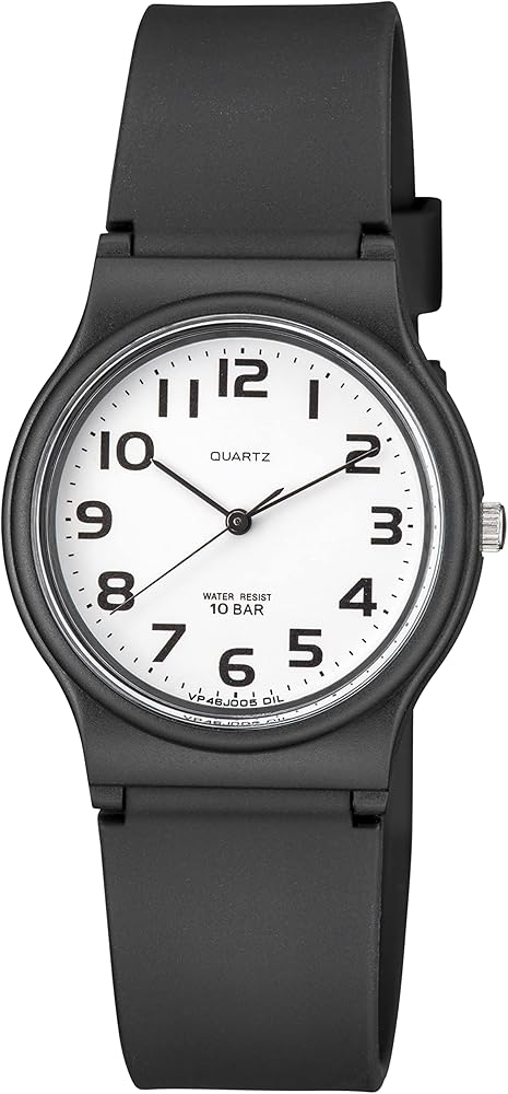 Men's Classic Quartz Watch with Resin Strap, Black, 100 Meter Water Resistant