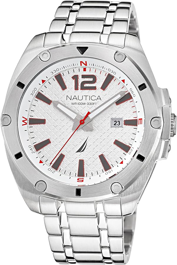 Nautica Men's NAPTCS221 Tin Can Bay Grey/White/SST Bracelet Watch