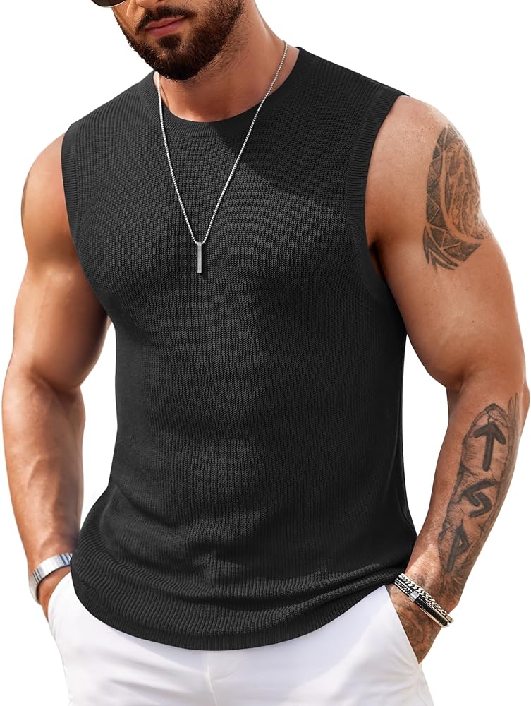 COOFANDY Mens Casual Knitted Tank Tops Crew Neck Sleeveless Muscle T Shirts Summer Beach Tops