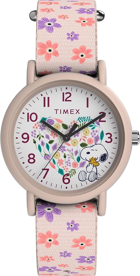 Timex Unisex Peanuts Floral 34mm Watch - Pink Strap White Dial Pink Case