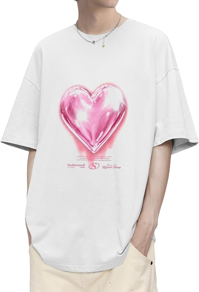 Vamtac Graphic Tees Men Oversized Casual Summer Chrome Heart Short Sleeve Vintage Cute Print Shirts for Women