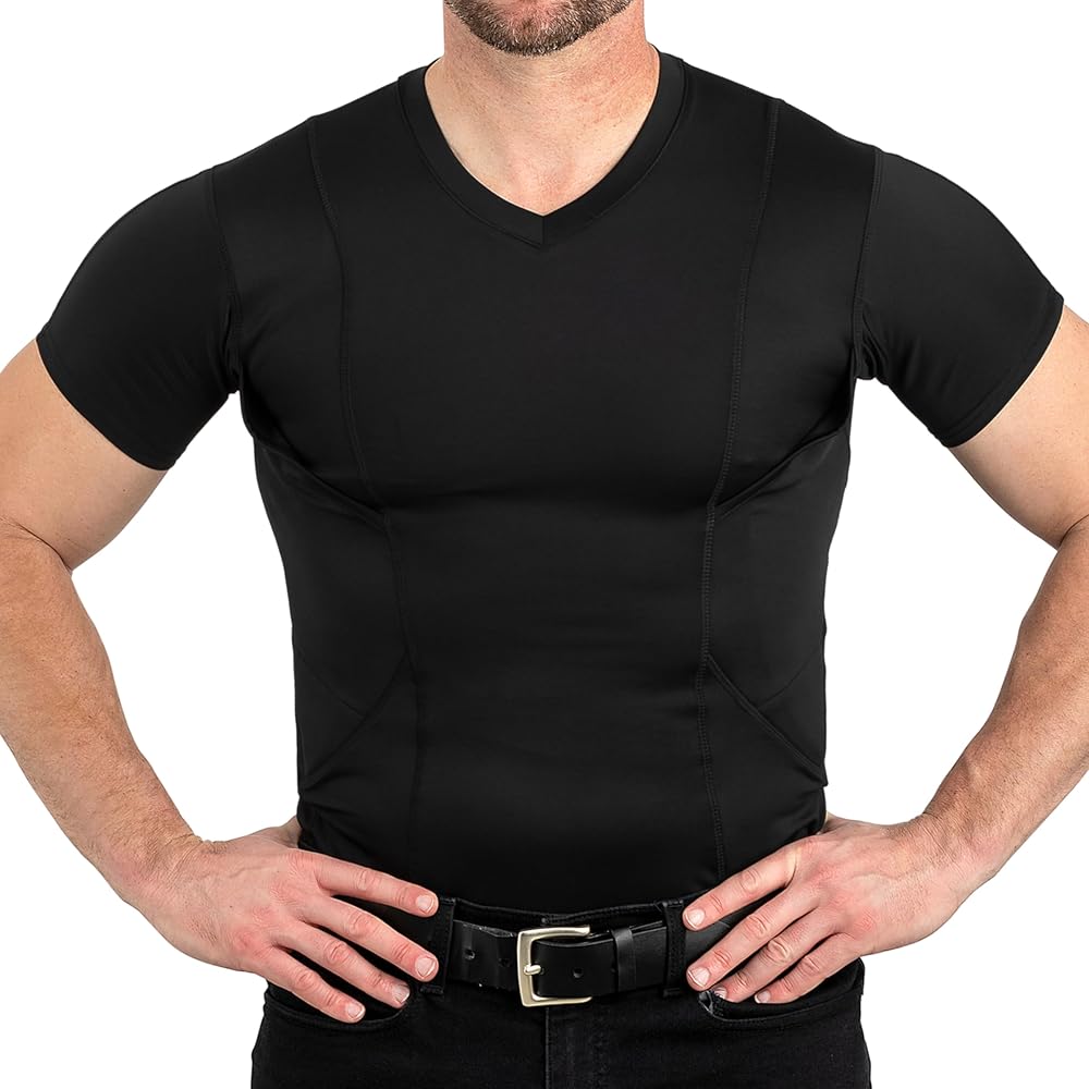 Concealed Carry Holster Shirt | Quick Access Open Pocket with Large Storage | Mens V-Neck