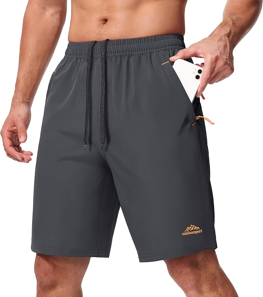 MAGCOMSEN Men's Hiking Shorts 9" Quick Dry Workout Shorts with Zipper Pockets for Running, Athletic, Gym, Basketball