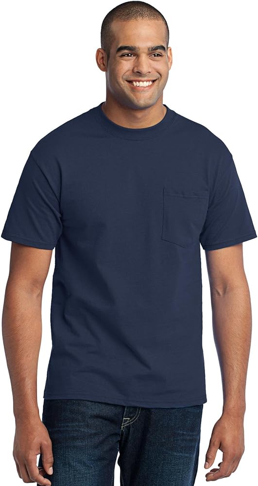 Port & Company Men's Cotton/Polyester T-Shirt with Pocket - X-Large - Navy