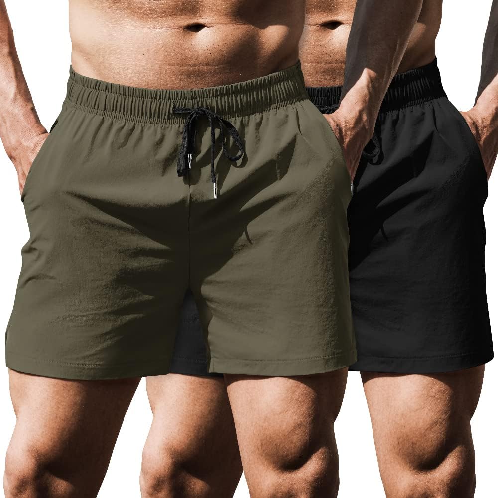 COOFANDY Men's Running Athletic Shorts 5 Inch 2 Pack Gym Workout Shorts Fitted Exercise Hiking Shorts with Zipper Pocket