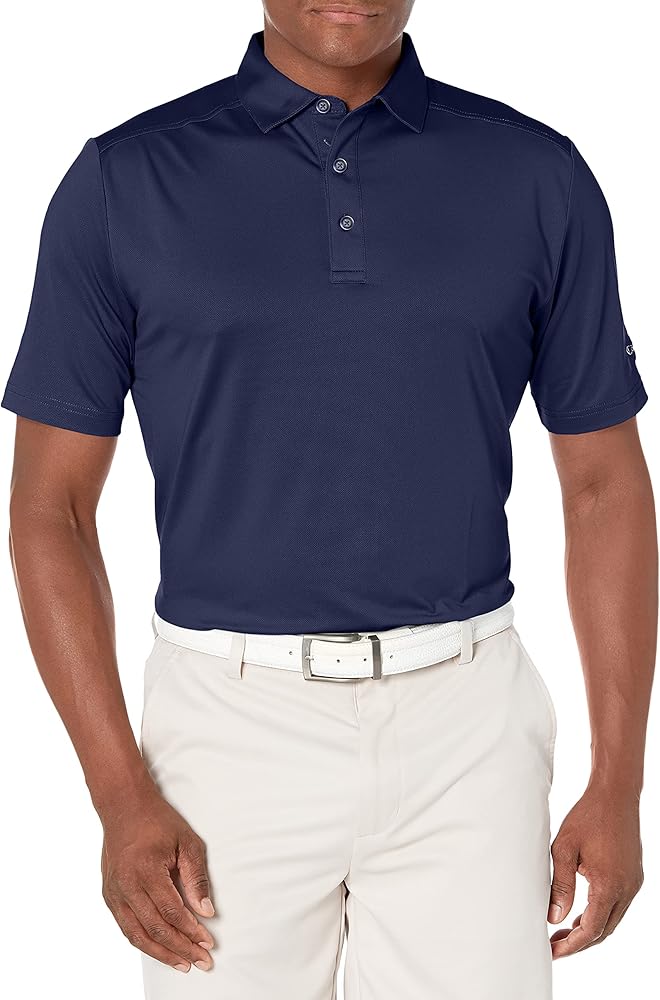 Callaway Men's Micro Hex Golf Performance Polo Shirt with Sun Protection, Solid Stretch Fabric, Peacoat, Large