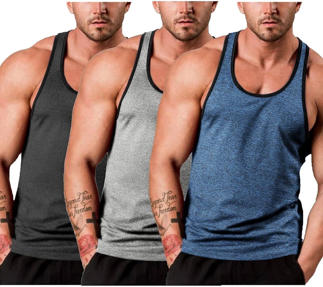 COOFANDY Men's 3 Pack Gym Tank Tops Y-Back Workout Muscle Tee Sleeveless Fitness Bodybuilding T Shirts