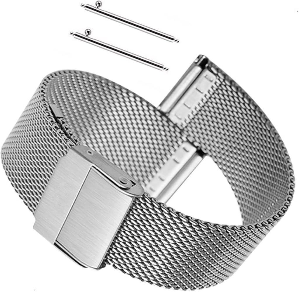 Thin Mesh Quick Release Watch Strap 10-22MM Milanese Stainless Steel Watch Bands Universal Double Buckle Watchband Bracelets for Men and Women (Color : Silver, Size : 21MM)