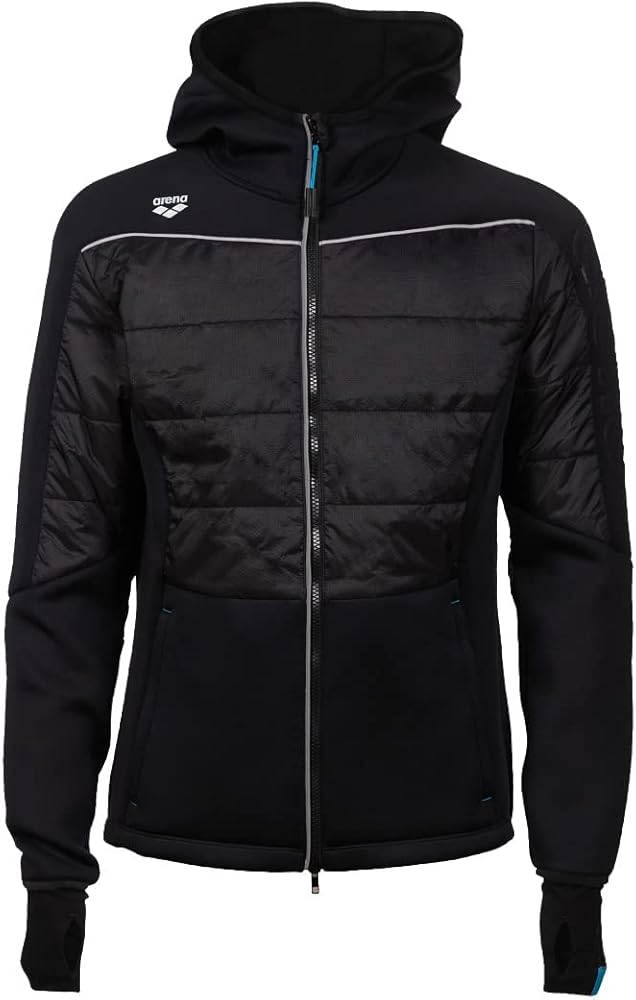 Arena Unisex Team Hooded F/Z Half-quilted Jacket, Black, XX-Large