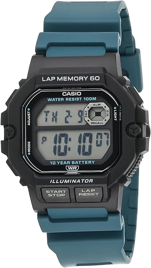 Casio LED Illuminator 10-Year Battery Men's Digital Sports Watch Lap Memory 60 100 M Water Resistant Model: WS-1400H-3AV, Black (WS1400H-3AV)