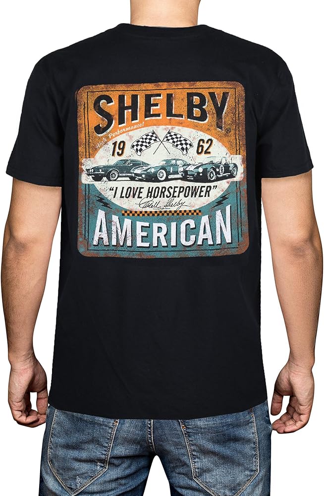 Shelby American I Love Horesepower Tee T-Shirt | 100% Cotton | Preshrunk | Simple, Clean and Sharp | Black