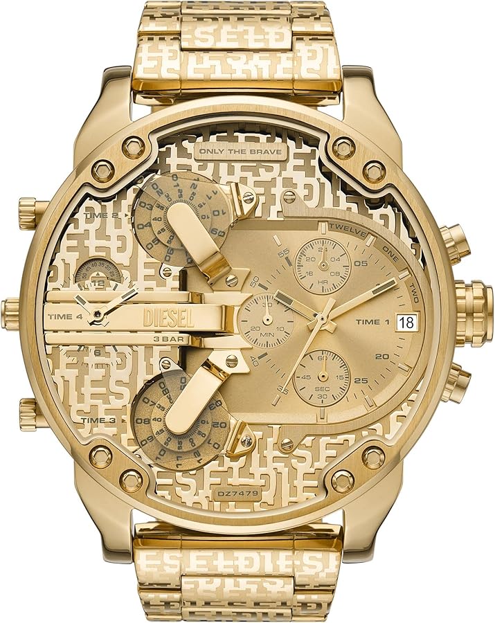 Diesel Mr. Daddy 2.0 Quartz Stainless Steel Chronograph Men's Watch, Color: Gold Logo (Model: DZ7479)