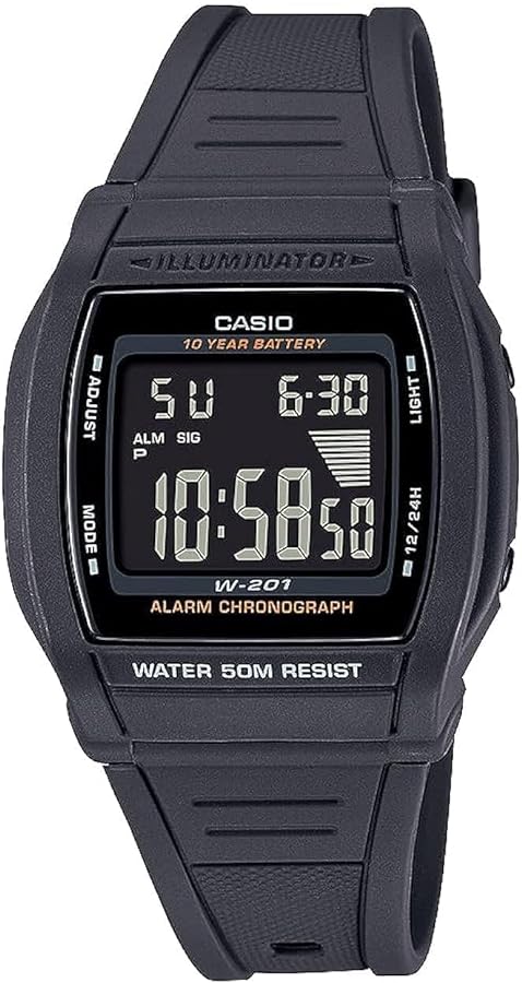 Casio Illuminator 10-Year Battery Daily Alarm Chronograph Digital Stop Watch W201-1BV