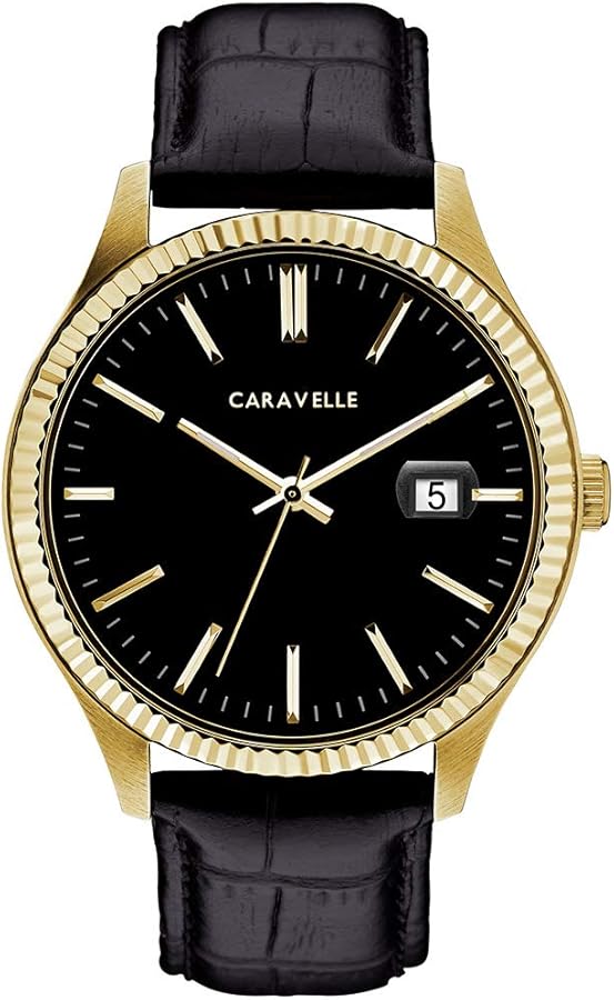 Caravelle by Bulova Men's Dress 3-Hand Date Quartz Watch, Stainless Steel, Coin Edge Bezel, 41mm