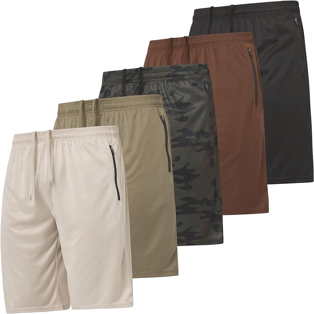 Ultra Performance Mens 5 Pack Athletic Running Shorts, Basketball Gym Workout Shorts for Men with Zippered Pockets