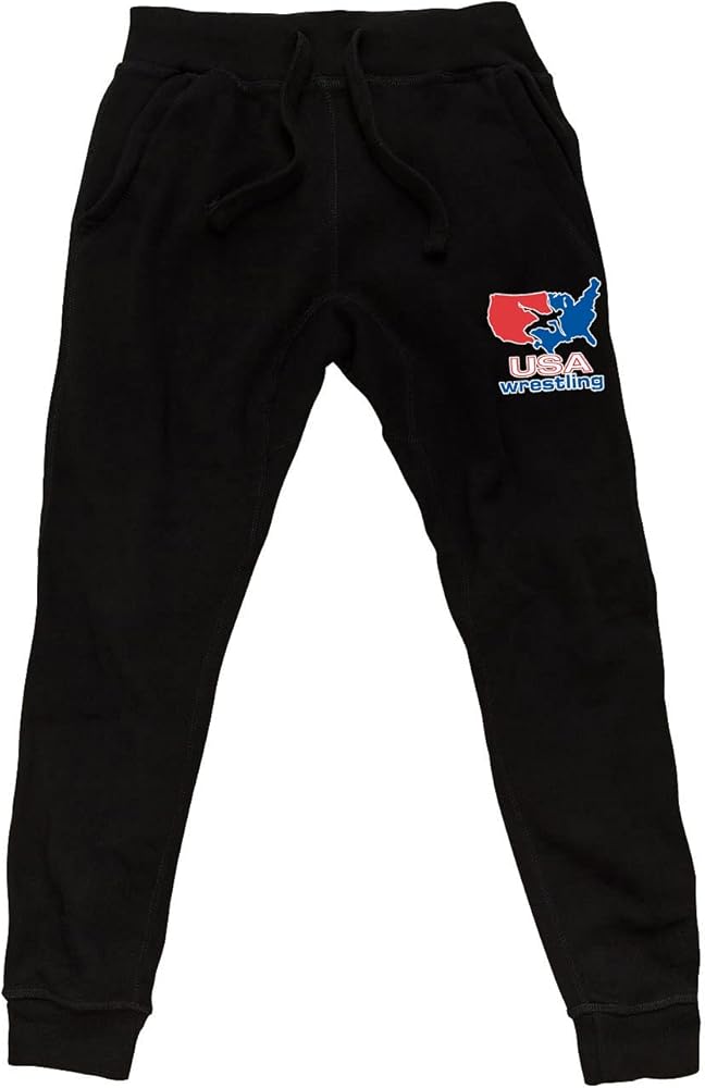 Men's USA Wrestling Map F159 Black Fleece Jogger Sweatpants