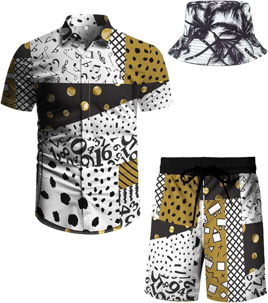 Beach Outfit Shirts Shorts Set:YAOGRO Men's 2 piece Matching Hawaiian Floral Festival Clothing