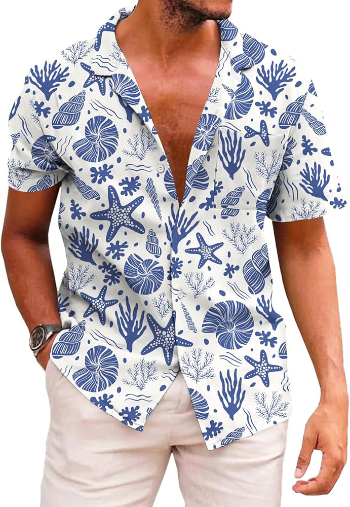 KYKU Men's Casual Button-Down Shirts Hawaiian Shirt Short Sleeve Beach Clothes with Pockets