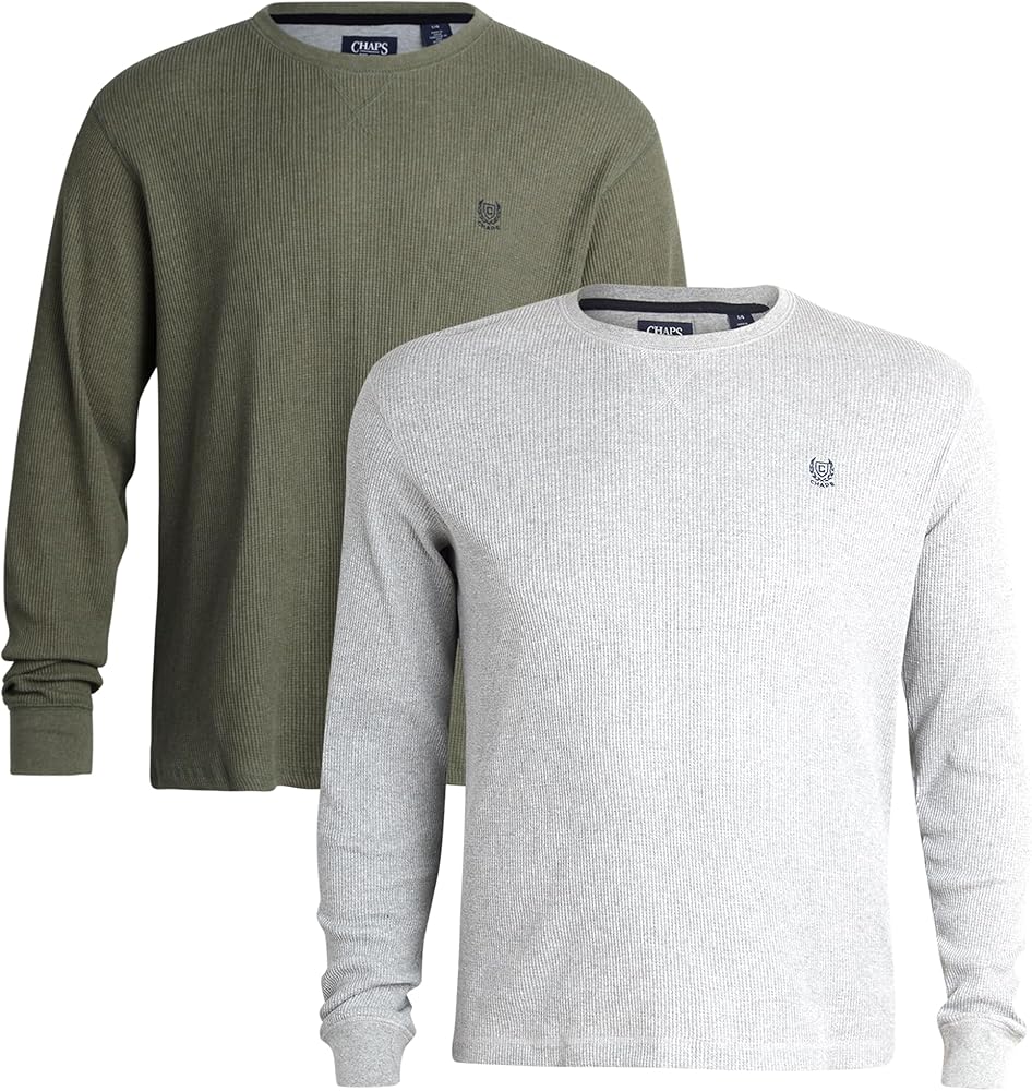 Chaps Men's Long Sleeve Shirt – 2 pack Casual Thermal Crewneck Shirt - Waffle Knit Shirt for Men (M-XXL)