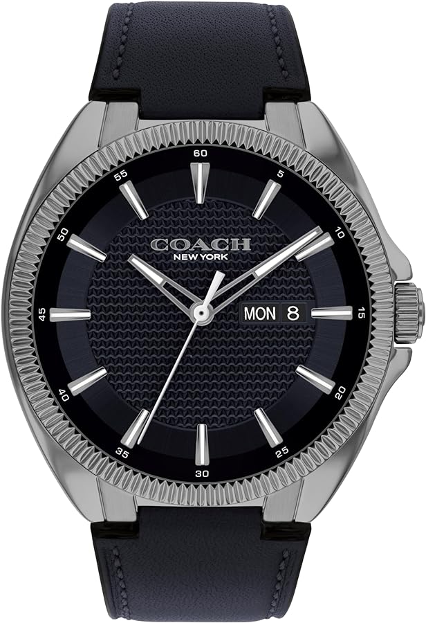 Coach Jackson Men's Watch -3H Quartz Watch with Day Date Window - Genuine Leather Strap - Water Resistant 3 ATM/30 Meters - Premium Fashion Timepiece for Everyday Style - 45mm