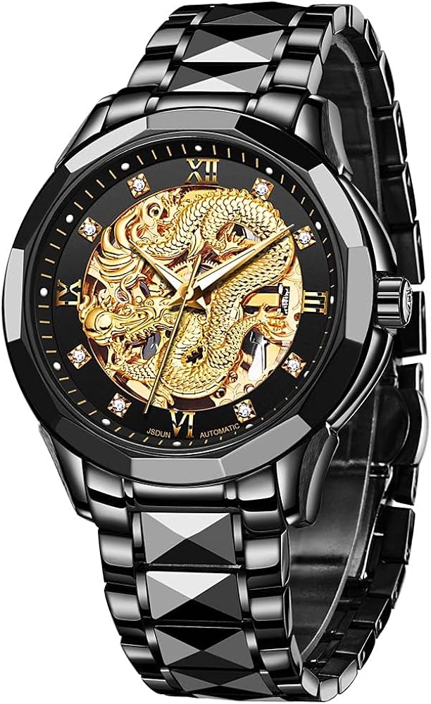 Men Watch Automatic Mechanical Hollow Dragon Watch Luxury Formal Gold Diamond 50M Waterproof Tungsten Steel Luminous Watch