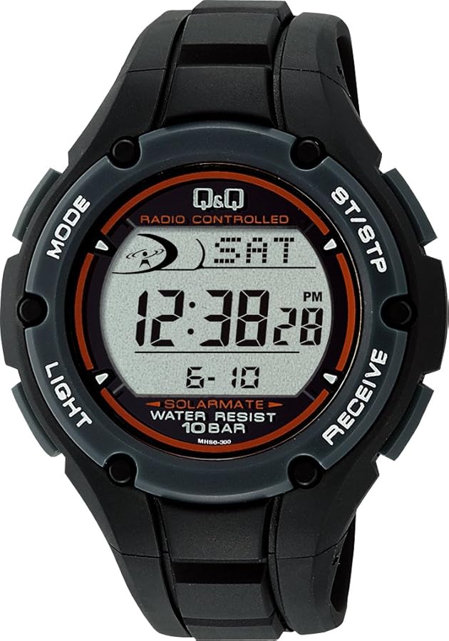 CITIZEN Q&Q MHS6-300 Men's Digital Wristwatch, Radio, Solar, Waterproof, Date, Urethane Strap, Black, Black, watch