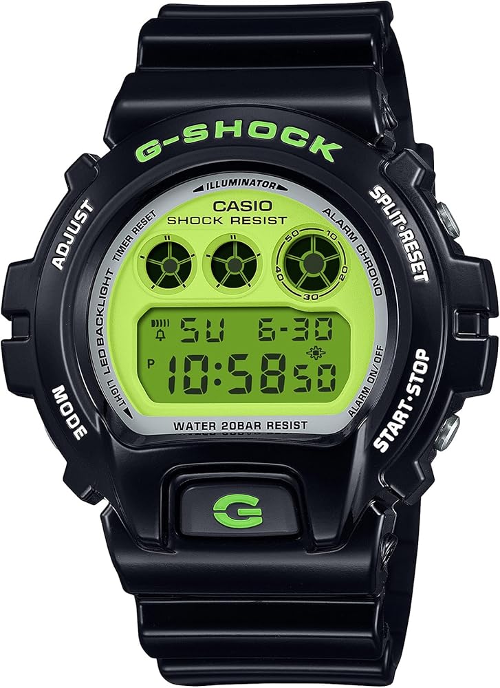 G-Shock Casio 6900 Series Digital Retro Black and Lime Green Resin Watch 53.2mm - DW6900RCS-1