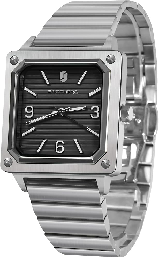 SAPPHERO Square Watch Retro Stainless Steel Bracelet Unisex 35mm Small Dial Luxury Silver Wrist Watches Analog Classic Valentines Gift for Women Men