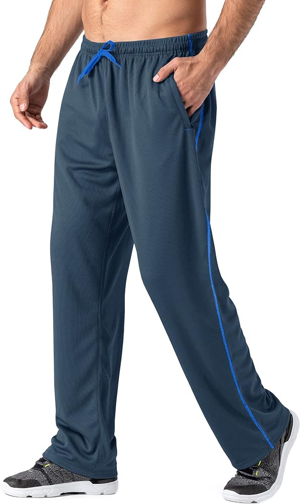 MAGNIVIT Men's Lightweight Sweatpants Loose Fit Open Bottom Mesh Athletic Pants with Zipper Pockets