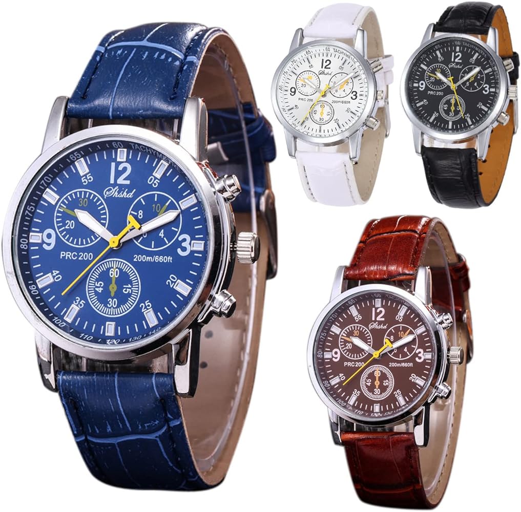 CdyBox Wholesale 4Pack Men Leather Watch Fashion Quartz Wrist Watch Casual Dress Watches