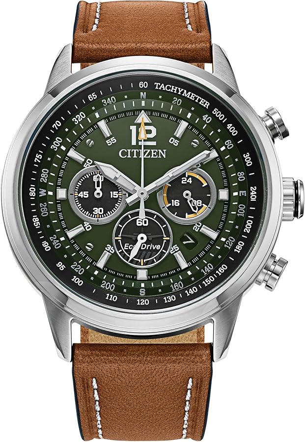 Citizen Men's Sport Casual Avion Eco-Drive Chronograph Watch, Dual Time Zones, 12/24 Hour Time, Spherical Mineral Crystal, Field Watch