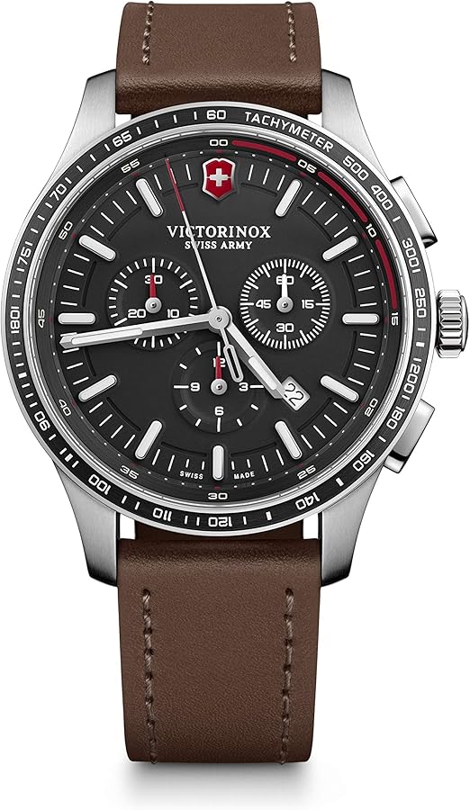 Victorinox Alliance Sport Stainless Steel Swiss-Quartz Watch with Leather Strap, Brown, 21 (Model: 241826)