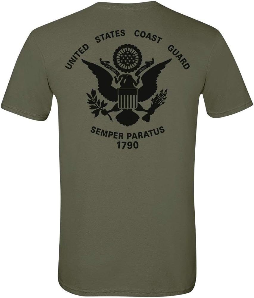 USCG US Coast Guard Flag Front & Back Military Green T-Shirt USA